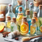 homemade cleaners in glass bottles