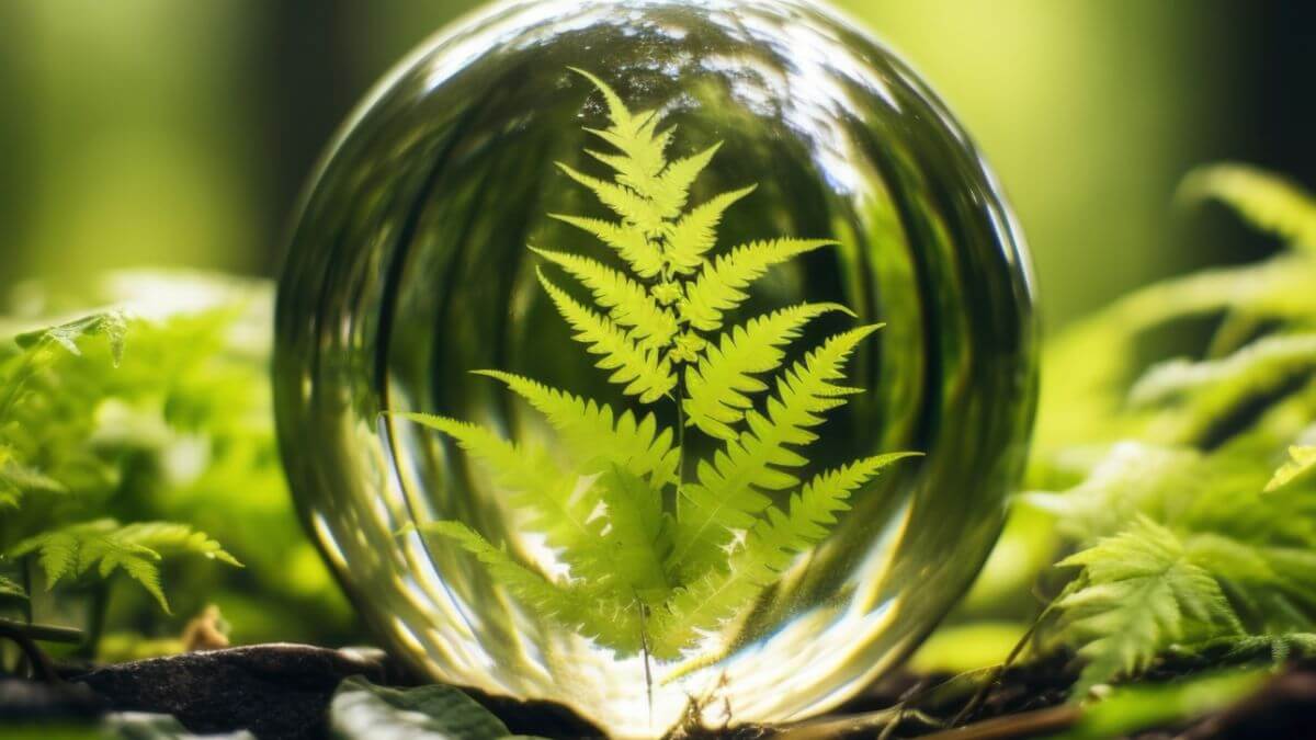 Fern leaf inside drop of water