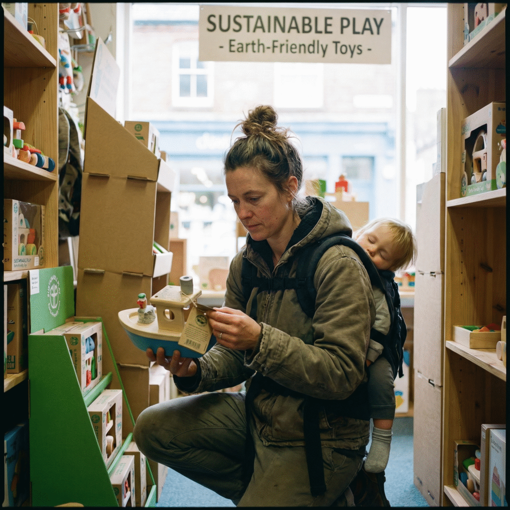 parent perusing eco-friendly toys to purchase for their child