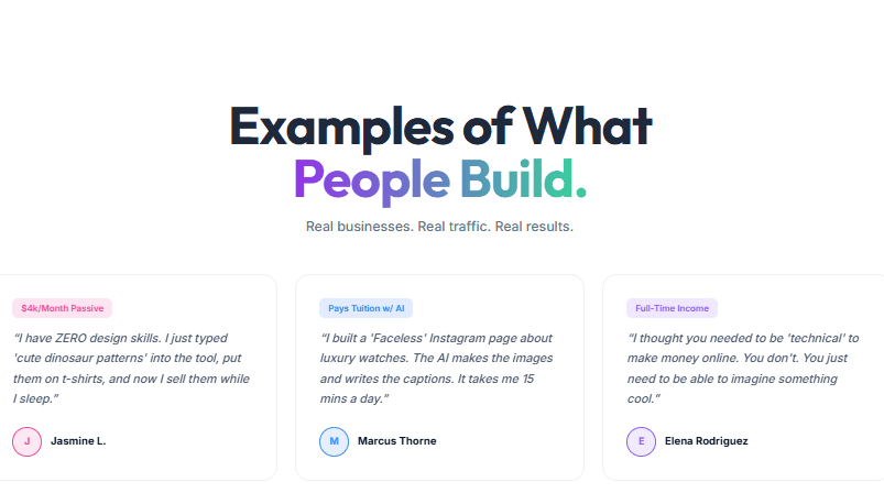 Examples of what people build within Wealthy Affiliate, written testimonials by members